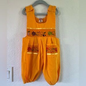 Orange Kids Overalls with Floral Embroidery